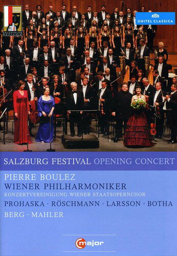 ◆タイトル: Salzburg Opening Concert 2011◆現地発売日: 2012/06/26◆レーベル: C Major 輸入盤DVD/ブルーレイについて ・日本語は国内作品を除いて通常、収録されておりません。・ご視聴にはリージョン等、特有の注意点があります。プレーヤーによって再生できない可能性があるため、ご使用の機器が対応しているか必ずお確かめください。詳しくはこちら ※商品画像はイメージです。デザインの変更等により、実物とは差異がある場合があります。 ※注文後30分間は注文履歴からキャンセルが可能です。当店で注文を確認した後は原則キャンセル不可となります。予めご了承ください。The opening concert of the Salzburg Festival, for many regarded as the world's most renowned music festival, is by tradition a high-profile event and the 2011 gala presented here was one of the best in memory. Pierre Boulez, the grand seigneur of subtle minimalism and exquisitely beguiling sounds (Der Standard), assembled a cast of tremendous distinction to join the Vienna Philharmonic for this prestigious concert, conceived as a tribute to Gustav Mahler: Dorothea Roschmann, Anna Larsson, Johan Botha and rising star Anna Prohaska. After two works by Mahler's pupil Alban Berg, featuring Roschmann and Prohaska, the main event of the concert if Mahler's large-scale cantata Das klagende Lied - a great spectral opera for the mind's eye (Vienna Zeitung).Salzburg Opening Concert 2011 DVD 【輸入盤】