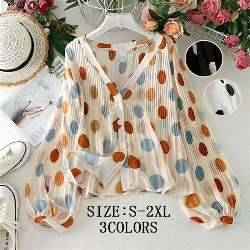 CHAKU LOVE羽織り 夏 薄手 uvカット カーディガン 涼しい シャツ 透け感 Vネック バルーン袖 ボリューム袖 リブ水玉 前開き ボタン