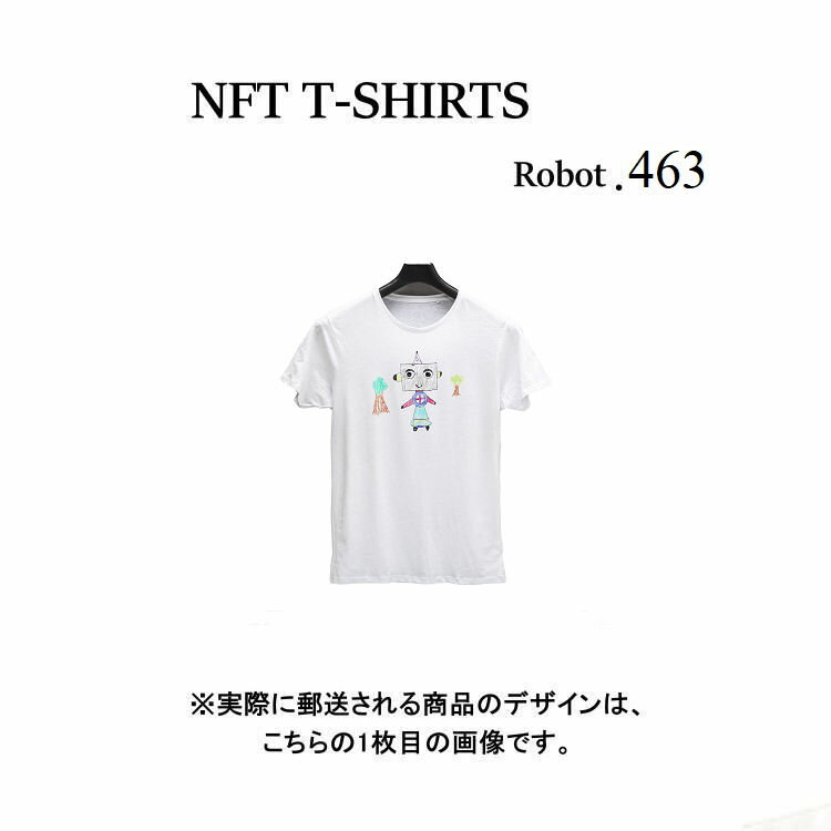 Robot463 NFT Tシャツ wearable社オリジナル ビッグTシャツ ジム ヨガ ランニング ダンス 白 ロゴ 吸水速乾 ゆったり スポーツウェア 子供が描いた絵 デザイン ロボット