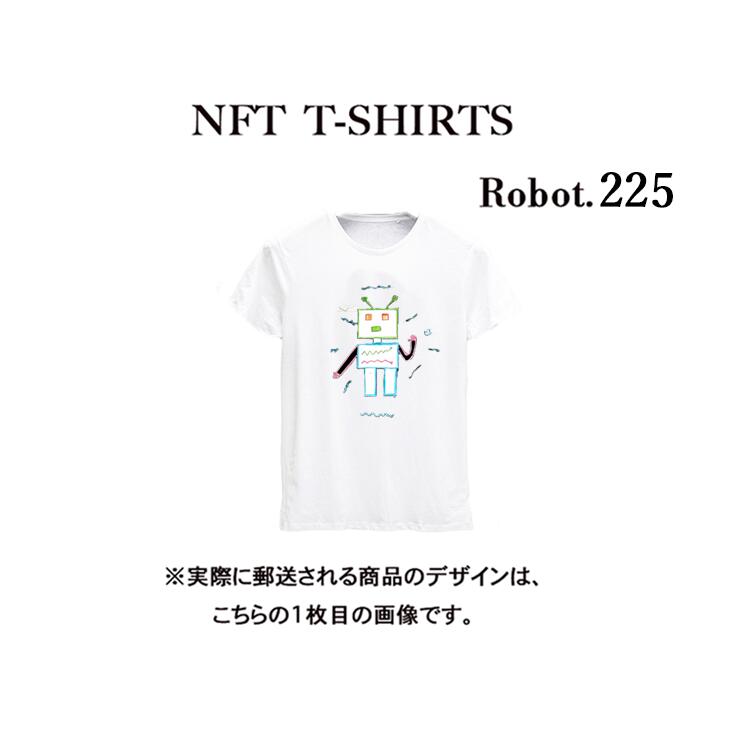 Robot225 NFT Tシャツ wearable社オリジナル ビッグTシャツ ジム ヨガ ランニング ダンス 白 ロゴ 吸水速乾 ゆったり スポーツウェア 子供が描いた絵 デザイン ロボット ユニセックス