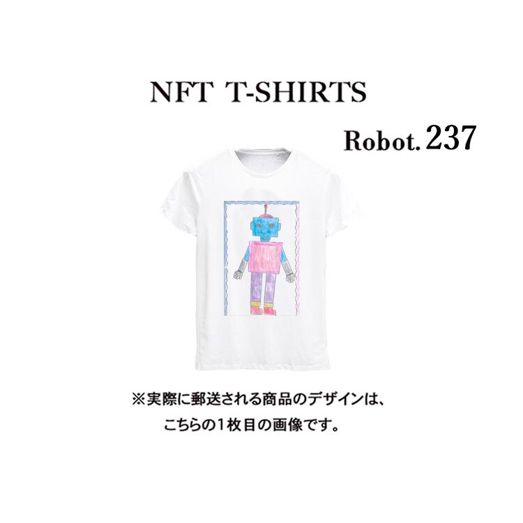 Robot237 NFT Tシャツ wearable社オリジナル ビッグTシャツ ジム ヨガ ランニング ダンス 白 ロゴ 吸水速乾 ゆったり スポーツウェア 子供が描いた絵 デザイン ロボット ユニセックス