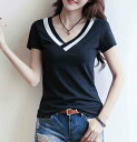 Tシャツ レディース ゆったり カジュアル ティーシャツ おしゃれ 無地 かわいい 7分袖 Vネック 大人 トレーナー 春 半袖 ジム ブラウス スポーツ 5分...