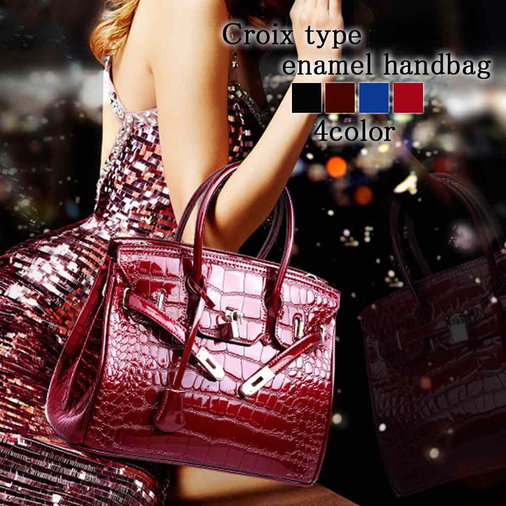タイムセール SALE 在庫処分セール ハンドバッグ レディース クロア型エナメルハンドバッグ 革 レザー ブランド おしゃれ 夏 トートバッグ 黒 カジュアル ミニトートバッグ 斜めがけ 軽い 冬 春 トート ショルダーバッグ ミニ ミニショルダーバッグ 小さい ワンマイルバッグ
