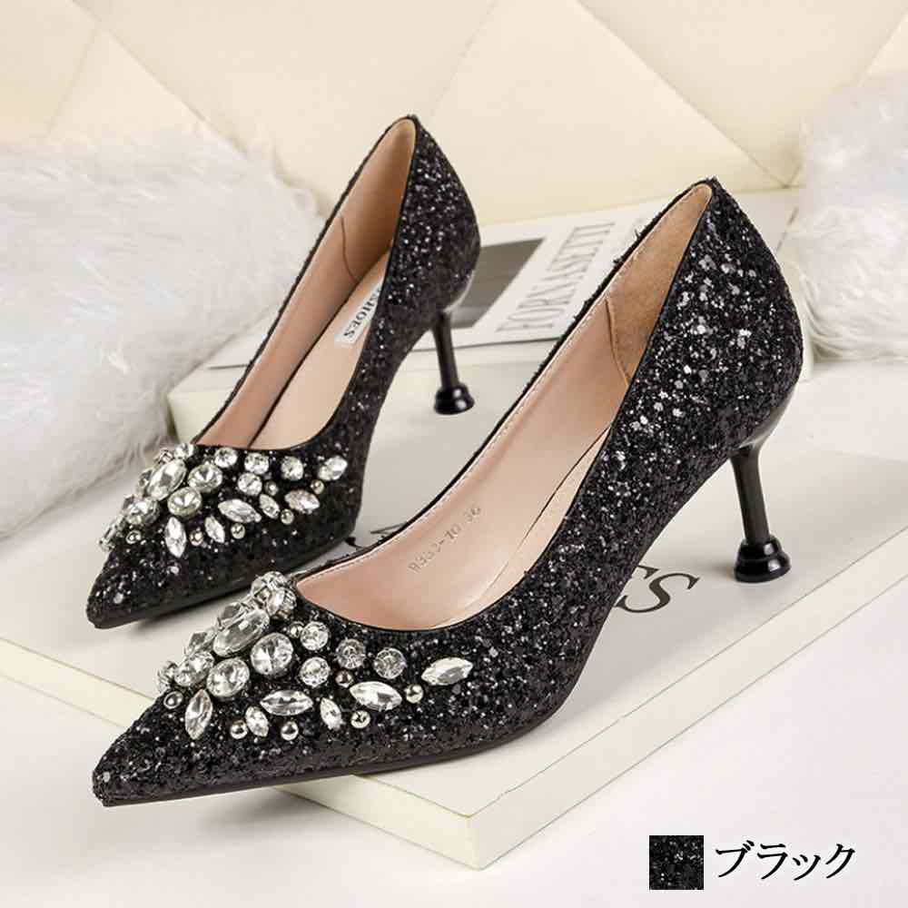 【＼クーポン利用で20%OFF!／】 パンプス レディース ビジュー付きスパンコールヒール 靴 冬 ローファー サンダル 痛くない 黒 フラット 靴下 洗える 黒パンプス シューズ 夏 幅広 革 ブランド 大きいサイズ ストラップ 春 ヒール 人気 歩きやすい おしゃれ ブーツ 結婚式