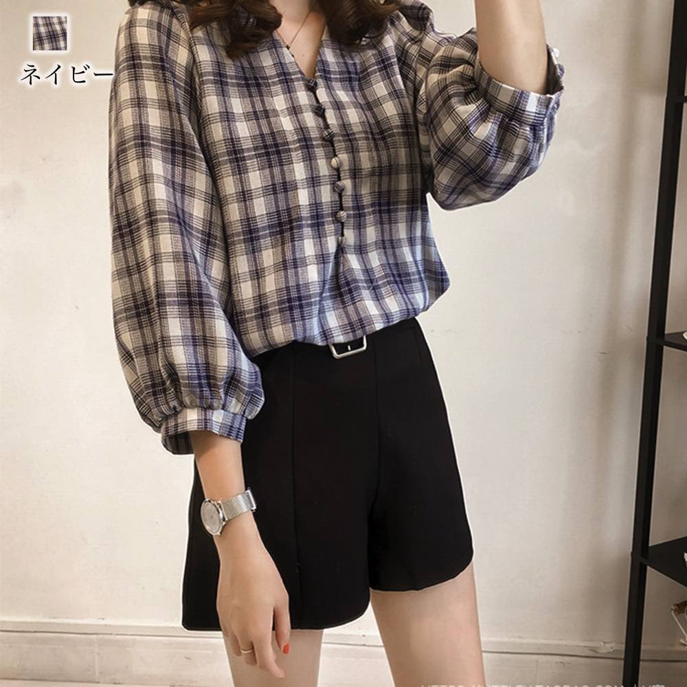 シャツ レディース ボリュームスリーブチェック 長袖 冬 事務服 暖かい ランニング...