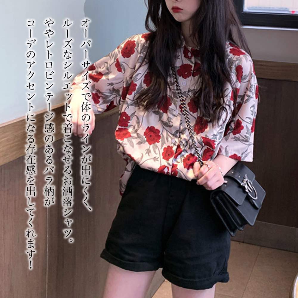 Sleeveless - 【＼クーポン利用で20%OFF!／】 シャツ レディース ローズ柄オーバーシャツ ポロシャツ 形態安定 Tシャツ 春 カジュアル かわいい ゆったり ブランド ブラウス スポーツ カットソー オフィス トップス 大人 夏 白 麻 シャツブラウス 事務服 ボタンシャツ