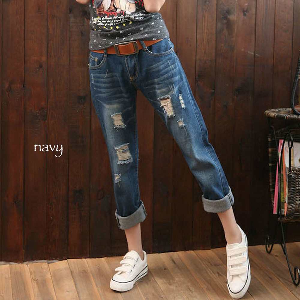 ジーンズレディースダメージデニムパ...