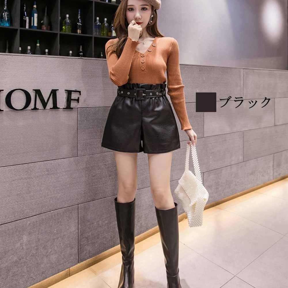 ショートパンツレディースレザーショ...