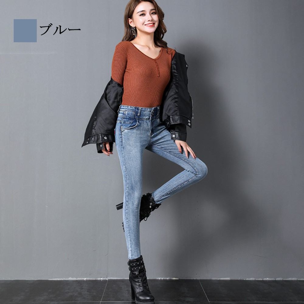 Rakuten - 【＼クーポン利用で20%OFF!／】 ジーンズ レディース スリムラインスキニーデニム ブランド 50代 ジーパン ダメージ ゆったり ストレッチ スキニー デニム ストレート スキニーパンツ ゴム スリム 40代 春 パンツ 冬 伸縮 デニムパンツ ファッション スキニーデニム