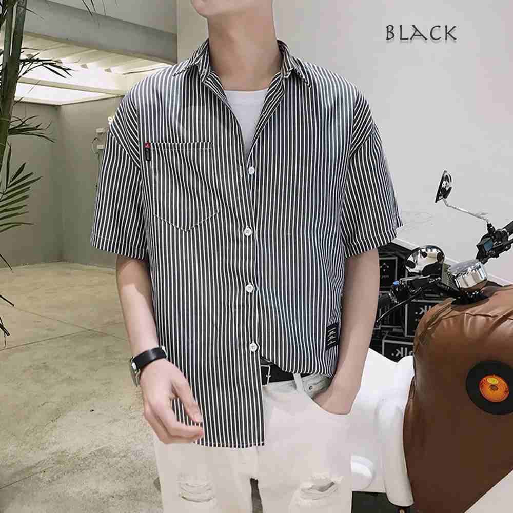 【＼クーポン利用で20%OFF!／】 シャツ メンズ ストライプ半袖シャツ おもしろ ビジネス 派手 薄手 インナー 肌着 七分袖 ノーカラー 襟付き 大きいサイズ 黒 ドルマン ゴルフ おしゃれ ロング 半袖 夏 ネルシャツ コーデ カジュアル 涼しい フランネル