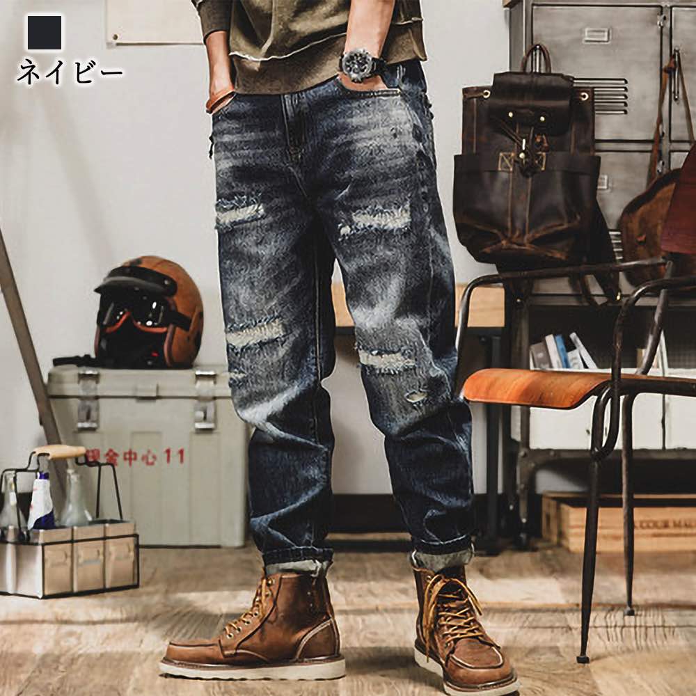 ジーンズ メンズ ダメージデニム ストレート スリム デニムパンツ ストレッチ ゆったり 防風 春 テーパード ダメージ 黒 スキニー ブランド 冬 スキニーデニム オーバー おすすめ 夏 ジーパン あったか ジョガー かっこいい デニム 大きいサイズ パンツ 秋 weartech-10059682 TOKYO SIC(トウキョウシック) サンプル画像3