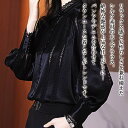 【\クーポン利用で20%OFF!/】 ブラウス レディース レースシルクブラウス おしゃれ 秋 黒 カットソー Tシャツ フリル レース オフィス ワンピース ...