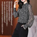 【\クーポン利用で20%OFF!/】 ブラウス レディース 総柄シアーブラウス 事務服 フリル 高品質 Tシャツ 春 スーツ ボウタイ ワンピース 人気 ノーア...