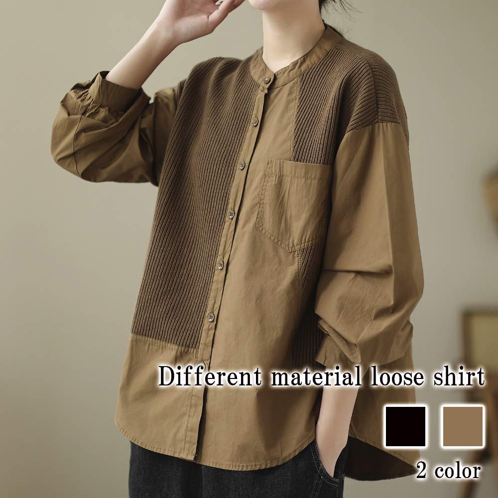 シャツ レディース 異素材ルーズシャツ 長袖 暖かい スポーツ かわいい おしゃれ 秋 厚手 ブラウス カ..