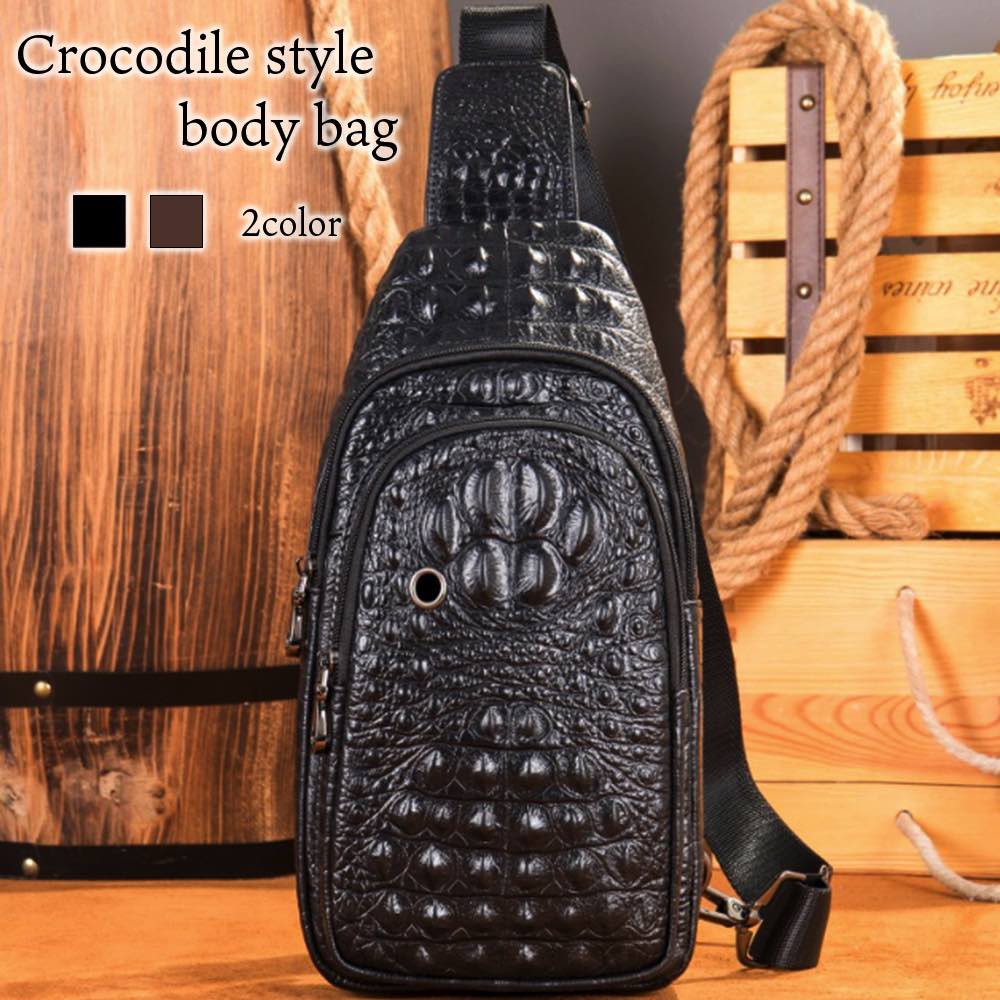 ボディバッグ メンズ クロコダイル調ボディバッグ スポーツ 小さめ ショルダーバッグ 防水 大容量 ウエストバッグ ブランド レザー きれいめ バッグインバッグ...