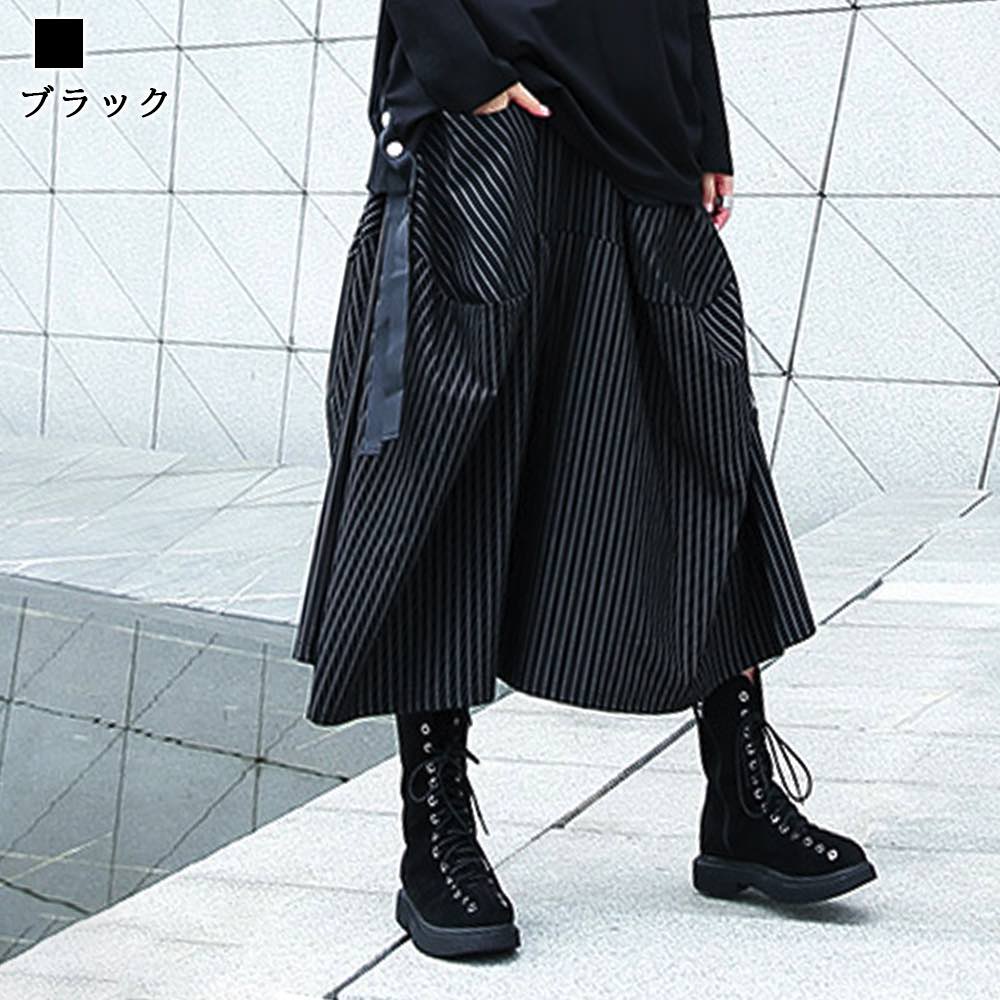 スカート レディース ストライプワイドパンツ ロング スカーチョ ゴルフウェア 冬 ...