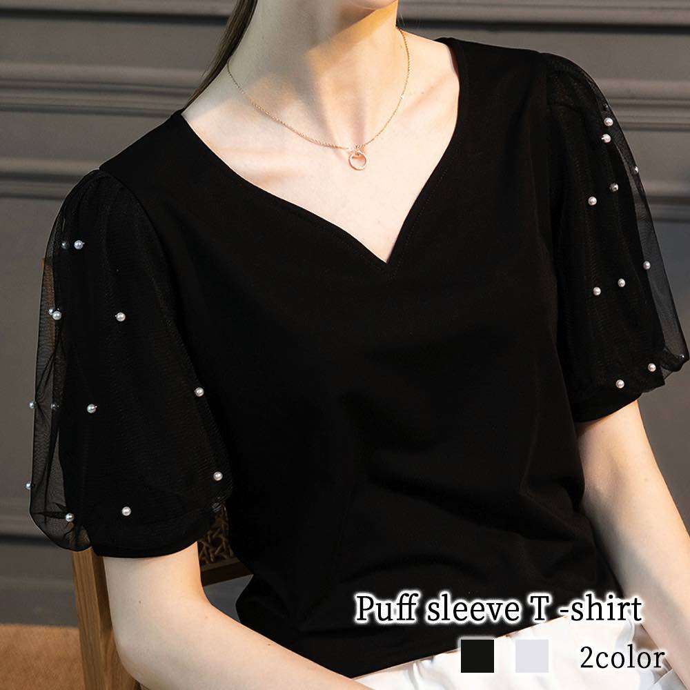 ブラウスレディースパフスリーブTシ...