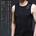 【\クーポン利用で20%OFF!/】 タンクトップ メンズ スリムノースリーブ サテン トレーニング シャツ 黒 2XL ショート丈 おしゃれ トップス 冬 人...