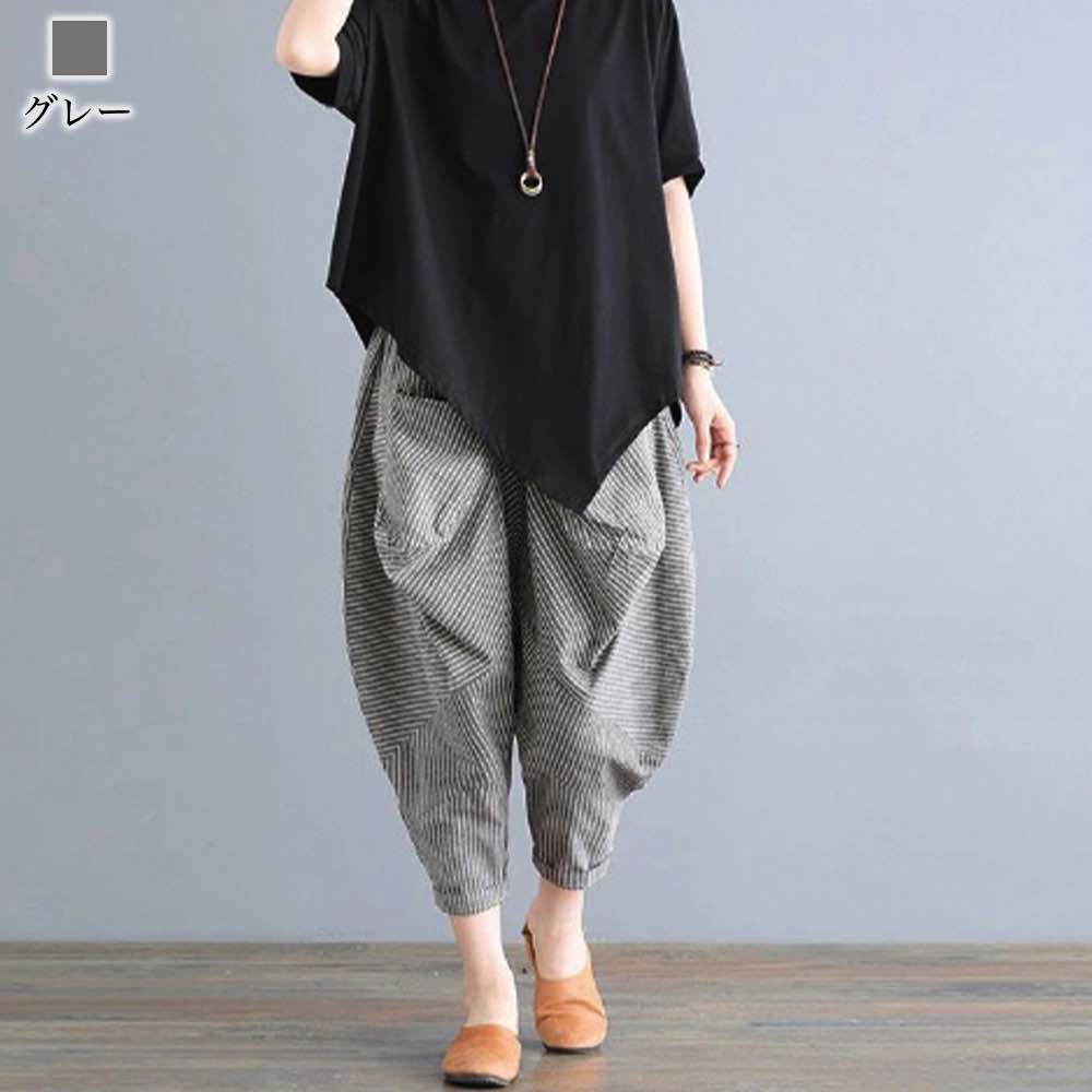 ワイドパンツ レディース ストライプ柄イージーパンツ トップス 人気 ワイド 冬 プレスパンツ コーデ センター セミ ハイウエスト ガウチョパンツ コーデュロイ 夏 あったか 秋 50代 大きいサイズ デニム ツイード ジーンズ パンツ きれいめ 低身長 ゴム ゆったり 春 — vista 3