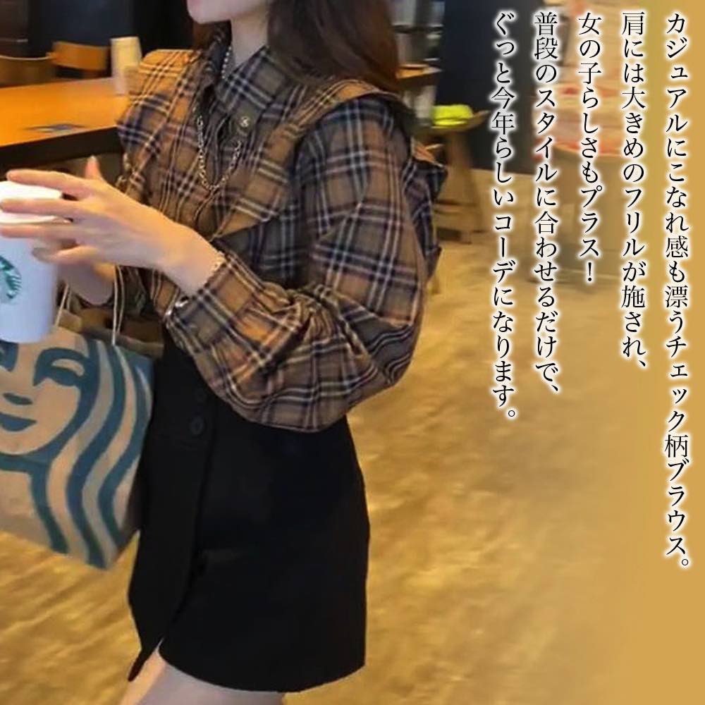 Long-Sleeved - 【＼クーポン利用で20%OFF!／】 ブラウス レディース チェック柄ブラウス 事務服 フリル 高品質 Tシャツ 春 スーツ ボウタイ ワンピース 人気 ノーアイロン 秋 きれいめ 白 オフィス 50代 冬 ブランド 長袖 シャツ カジュアル おしゃれ 厚手 レース