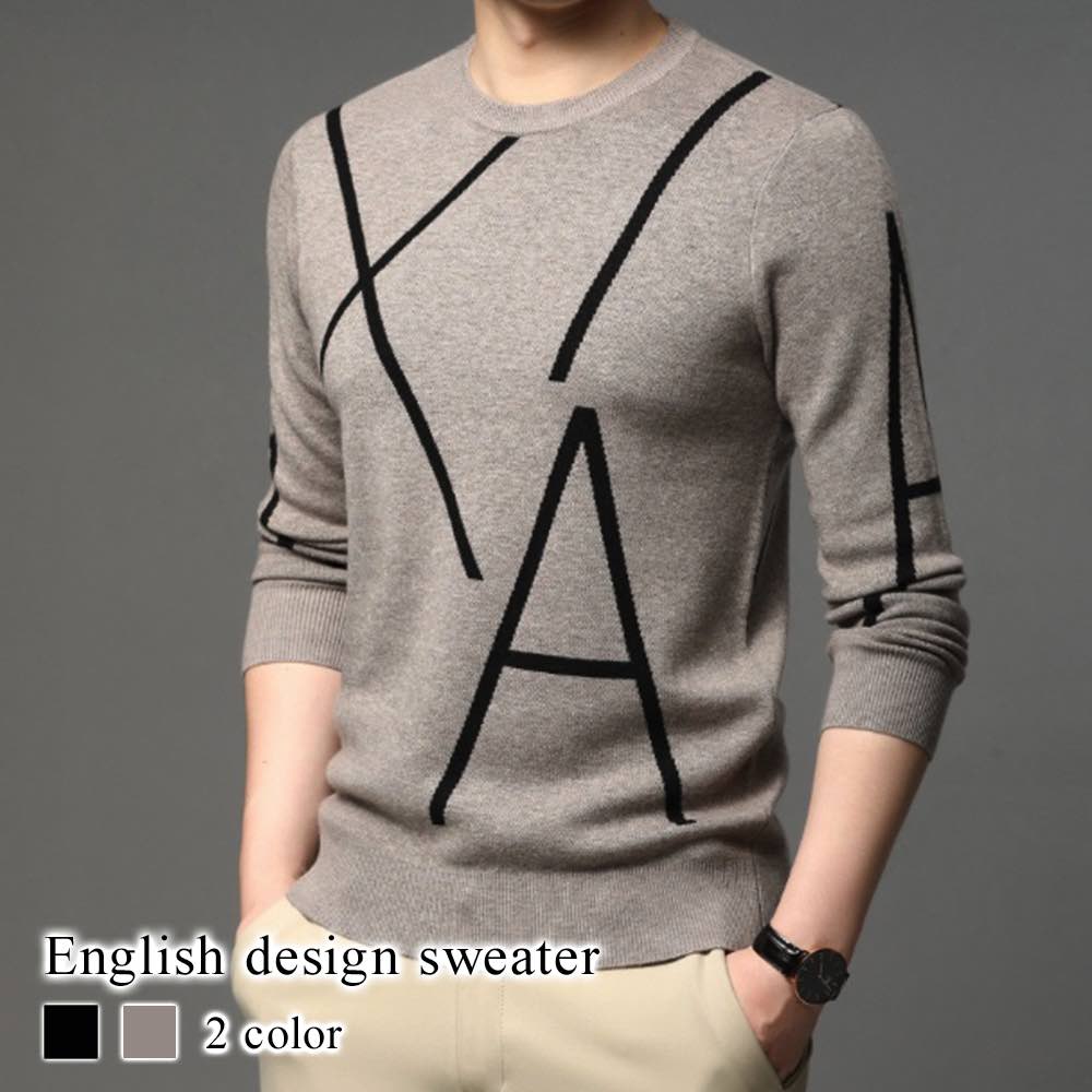 セーター メンズ 英字デザインセーター リブ 長袖 タートルネック 冬 Vネック 大きいサイズ ビジネス ゴルフ クルーネック モード系 シニア ブランド ニッ...