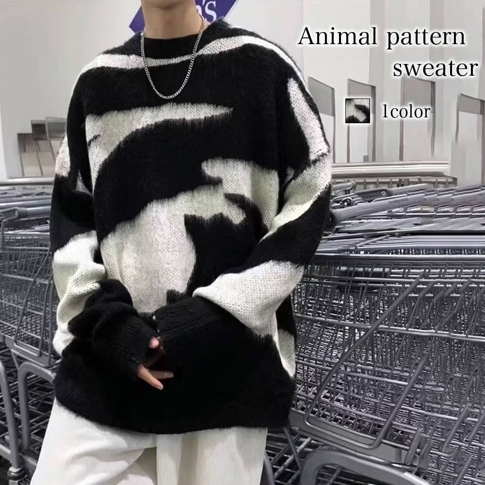 セーター メンズ アニマル柄セーター サイズ Vネック タートルネック 冬 シニア 厚手 トレーナー チェック クルーネック ブランド リブ 白色 綿 ニット ...