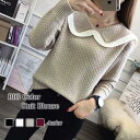 ブラウス レディース BIGカラーニットブラウス シフォン カジュアル ボウタイ オフィス スーツ 厚手 春 事務服 レース 長袖 黒 フリル ノーアイロン き...