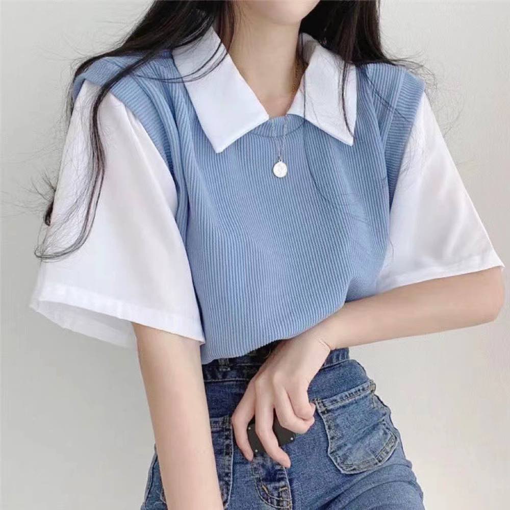 Sleeveless - 【＼クーポン利用で20%OFF!／】 ブラウス レディース ドッキングベストブラウス レース スーツ オフィス 夏 白 涼しい きれいめ 大きいサイズ カジュアル リボン 春 フリル ブランド ノーアイロン 薄手 シフォン 事務服 半袖 カットソー 人気 フォーマル