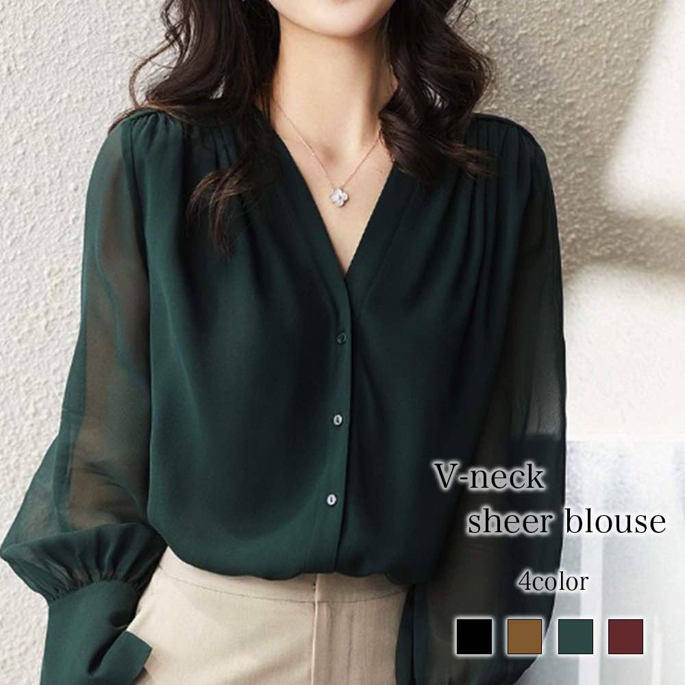 ブラウス レディース Vネックシアーブラウス 高品質 ブランド カットソー 人気 ノーアイロン Tシャツ ..