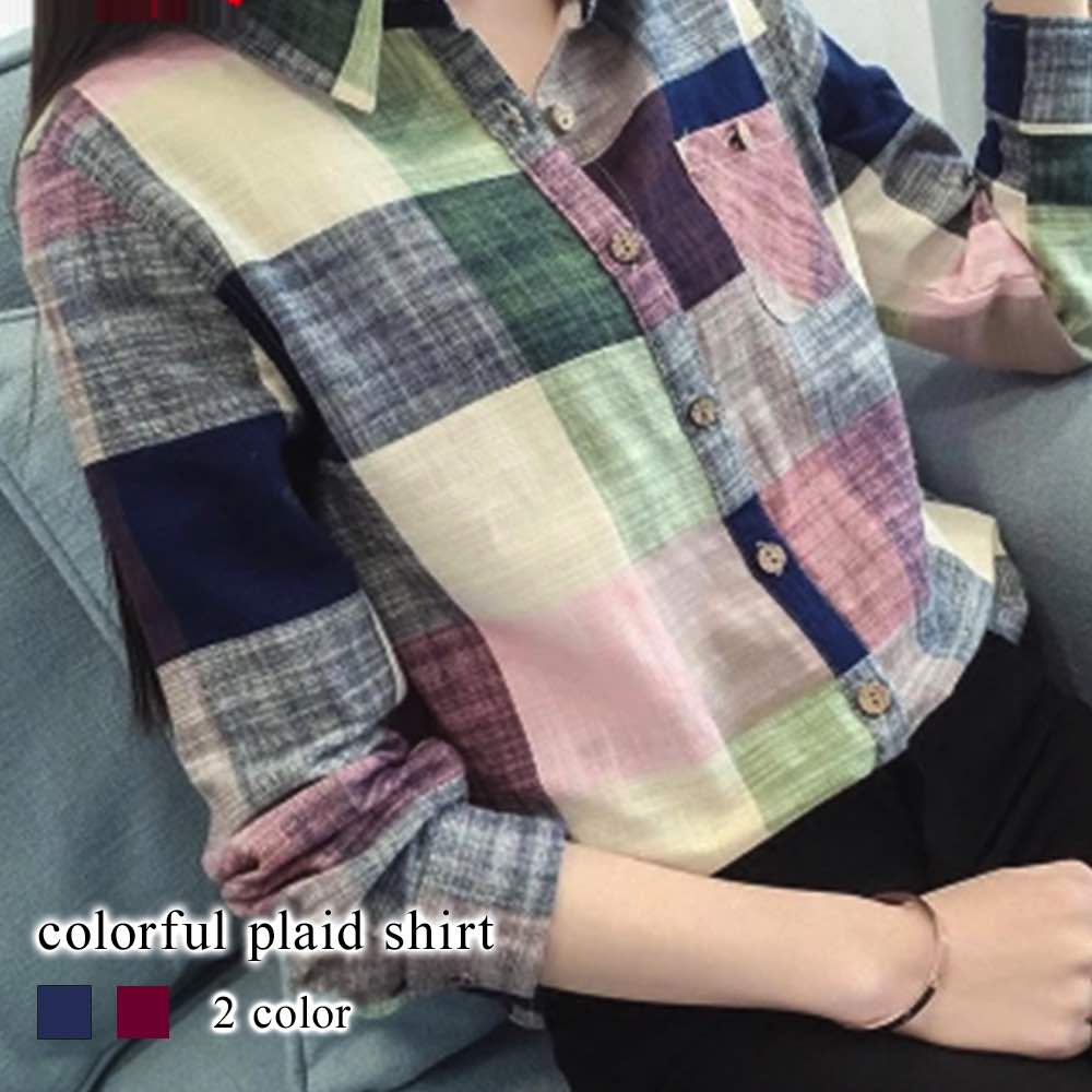 シャツレディースカラフルチェック柄...