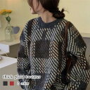 セーター レディース 厚手チェック柄セーター ロング おしゃれ トレーナー ニットセーター 黒 ゆる 春 ざっくり 人気 Vネック ニット 厚手 ハイネック 洗...