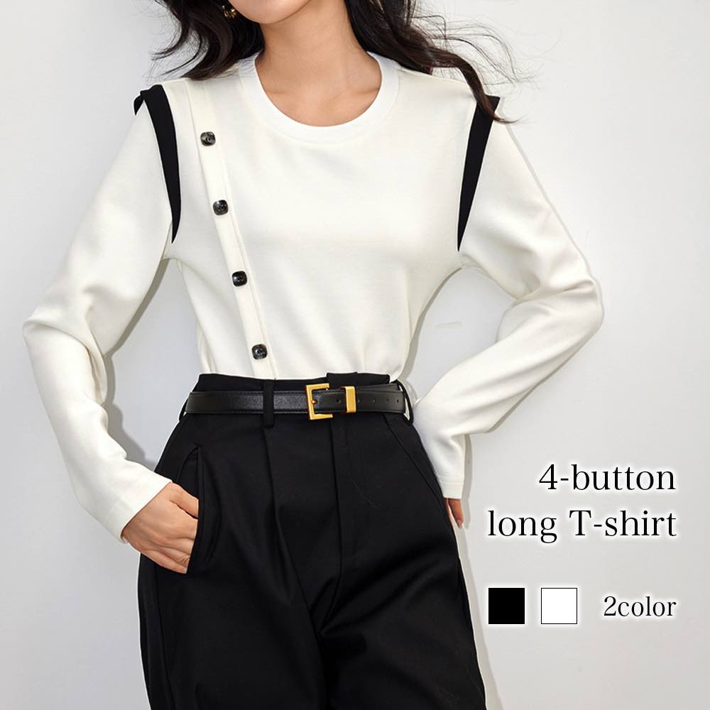 Tシャツ レディース 4ボタンロングTシャツ おしゃれ カジュアル 40代 トレーナー 綿 ブランド 暖かい 無地 キャンバー ブラウス ゆったり ブラック 厚手 Vネック 冬 大人 ティーシャツ コーデ ロゴ カットソー シャツ ロング 秋 スポーツ 春 長袖 人気 かわいい