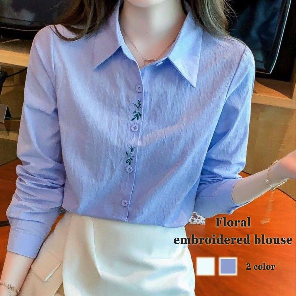 シャツ レディース 花刺繍ブラウス Tシャツ ランニング ロゴ 形態安定 秋 ポロシャツ 暖かい スポーツ おしゃれ カジュアル 冬 カットソー 春 ゆったり 厚手 ブラウス ブランド かわいい 襟付き トップス オフィス 大人 麻 しわになりにくい 事務服 長袖