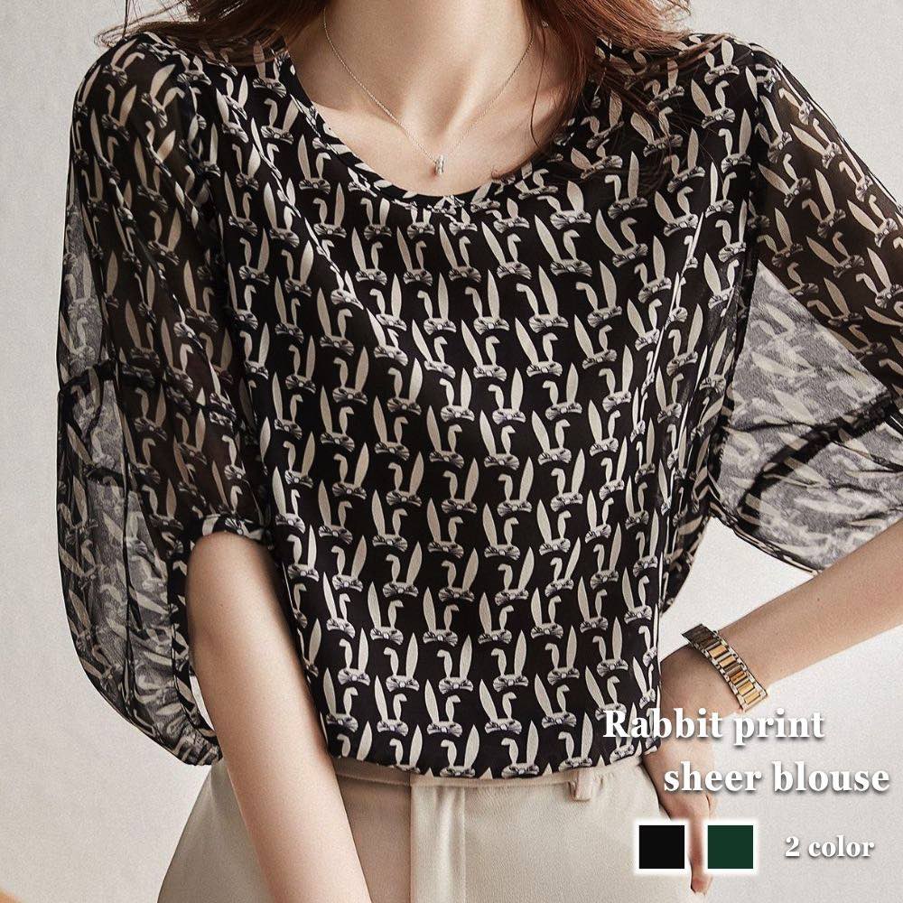 ブラウスレディースラビット柄シアー...