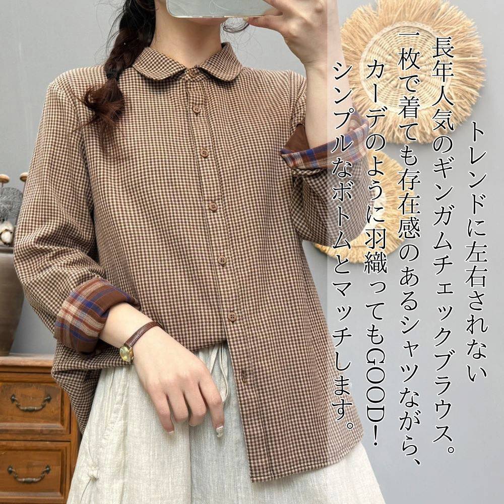 【＼クーポン利用で20%OFF!／】 シャツ レディース ギンガムチェックトップス 長袖 暖かい スポーツ かわいい おしゃれ 秋 厚手 ブラウス カットソー しわになりにくい 麻 ポロシャツ 大人 ゆったり 春 形態安定 ランニング 事務服 ロゴ カジュアル トップス