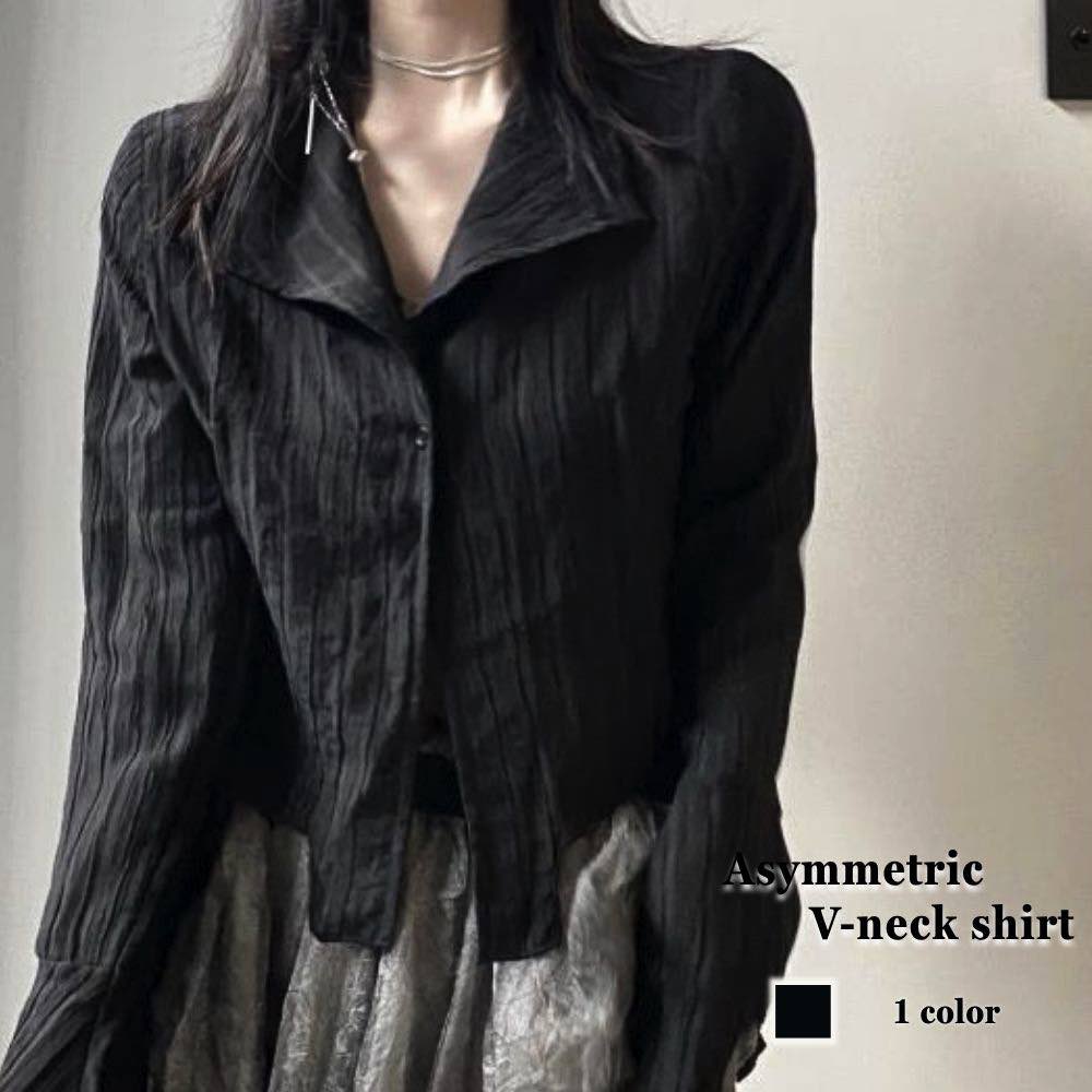 其它 - シャツ レディース アシメVネックシャツ 長袖 暖かい スポーツ かわいい おしゃれ 秋 厚手 ブラウス カットソー しわになりにくい 麻 ポロシャツ 大人 ゆったり 春 形態安定 ランニング 事務服 ロゴ カジュアル トップス Tシャツ 冬 オフィス ブランド 襟付き