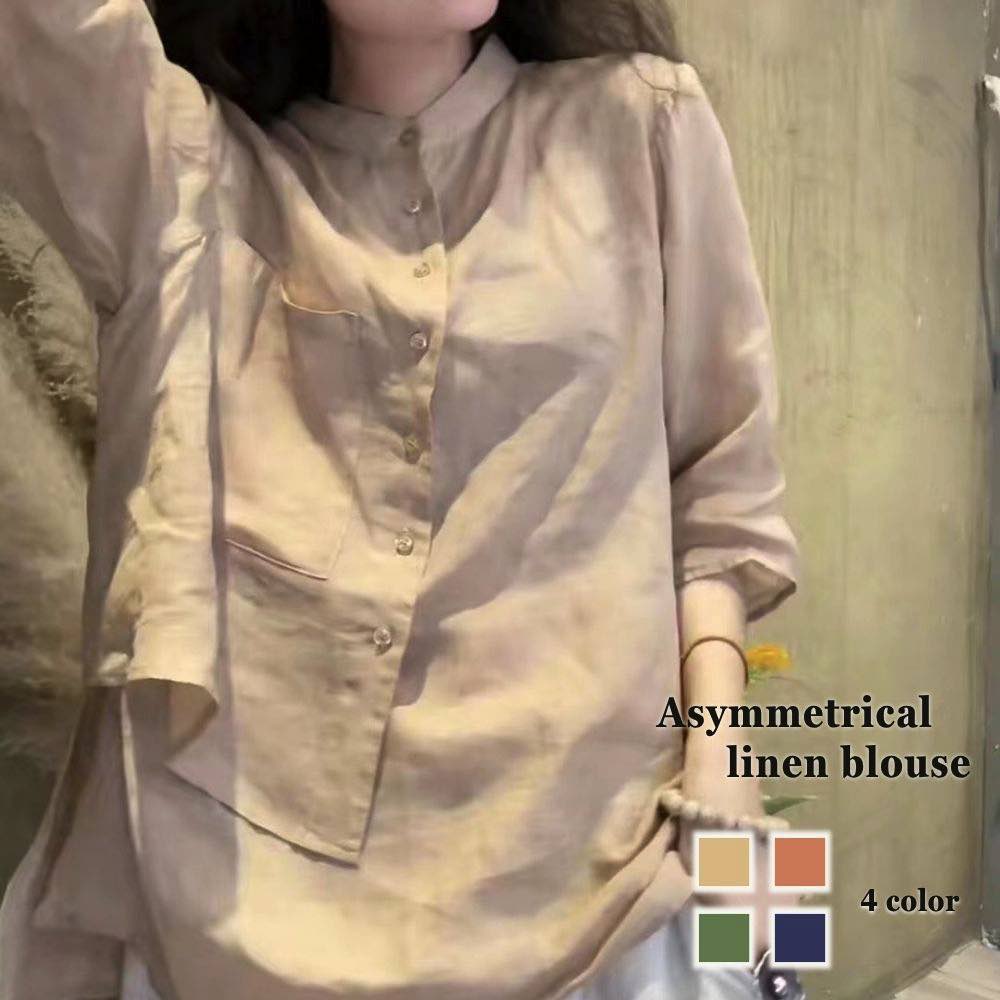ブラウスレディースリネンアシメブラ...