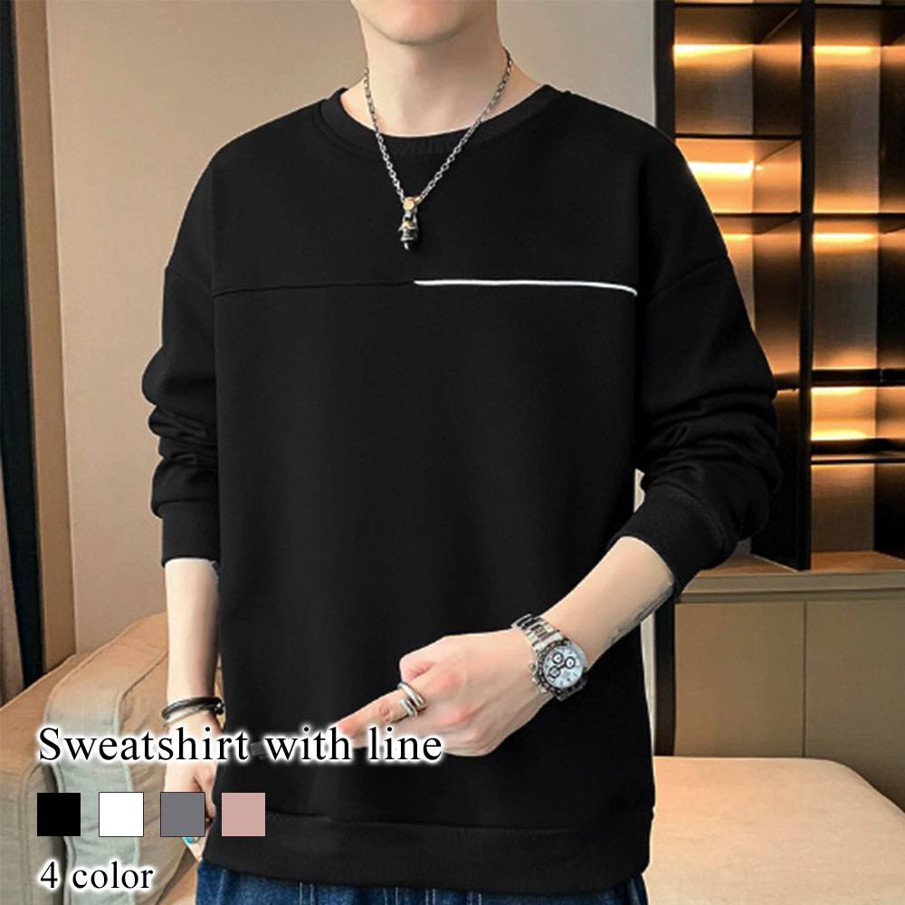 Tシャツ メンズ ライン入りスウェットトレーナー ロング 長袖 秋 冬 コットン 春 ゆったり ワッフル 40代 インナー ジャケット ポリエステル ブランド おすすめ ティーシャツ カジュアル ブラック 暖かい おしゃれ 人気 スポーツ Vネック シャツ 厚手 オシャレ 無地
