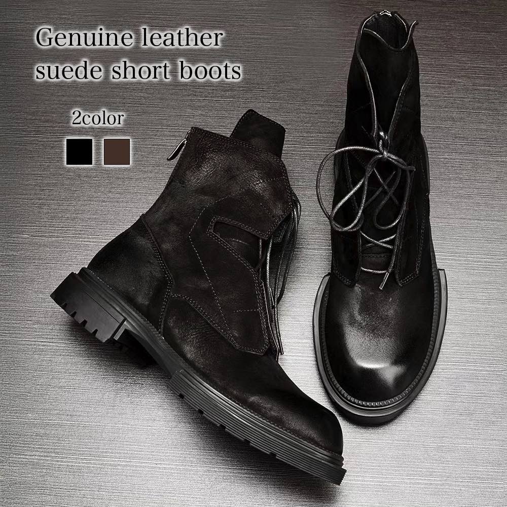 ブーツ メンズ 本革スエードショートブーツ 冬 秋 モード ハイカット ジッパー シューズ ブーツ 完全 ブランド レザー あったか ワーク フロント 防水 本革 スエード 靴 革 滑らない 大人 幅広 春 黒 防寒 セット ファスナー 暖かい サイドジップ 人気 軽い 夏 ロング
