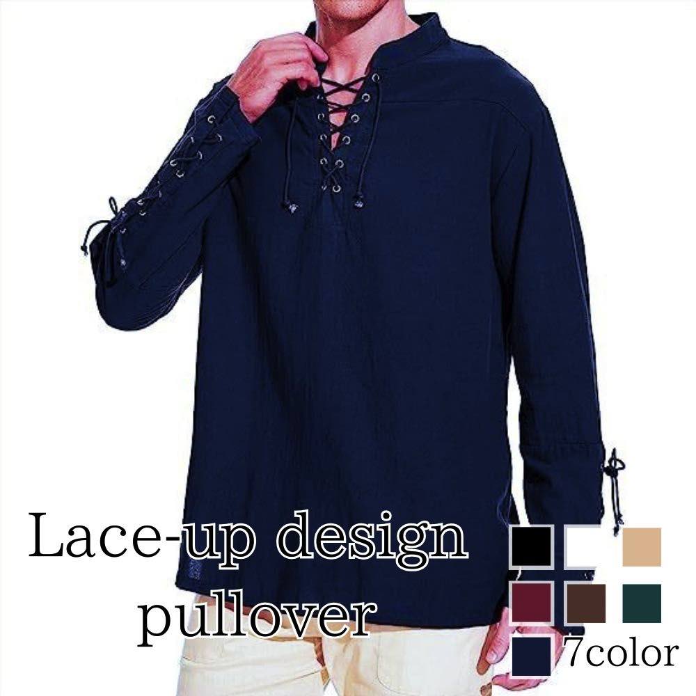 【＼クーポン利用で20%OFF!／】 シャツ メンズ レースアップデザインプルオーバー 黒 春 長袖 スーツ 大きいサイズ 厚手 フォーマル しわになりにくい インナー 秋 オフィス 暖かい 仕事 ブランド ネルシャツ 肌着 フランネル 白 おしゃれ あったか カジュアル