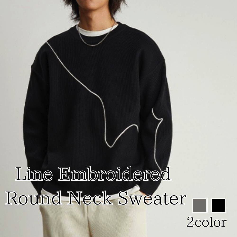 スーパーセール タイムセール SALE セーター メンズ ライン刺繍ラウンドネックセーター リブ 長袖 タートルネック 冬 Vネック 大きいサイズ ビジネス ゴ...