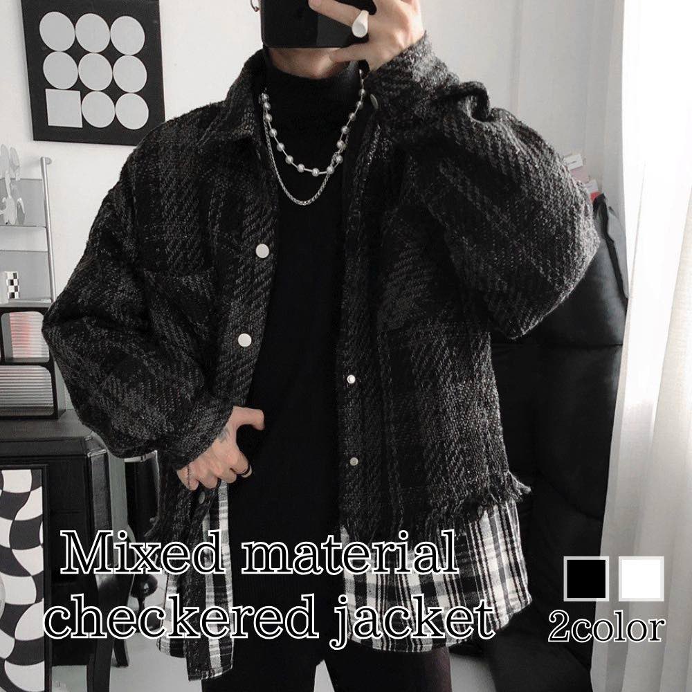 ステンカラーコートメンズ異素材チェ...