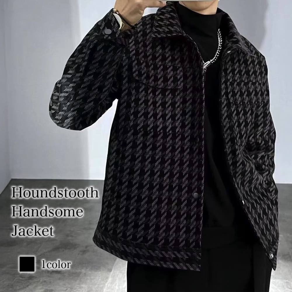ステンカラーコートメンズ千鳥柄ハン...