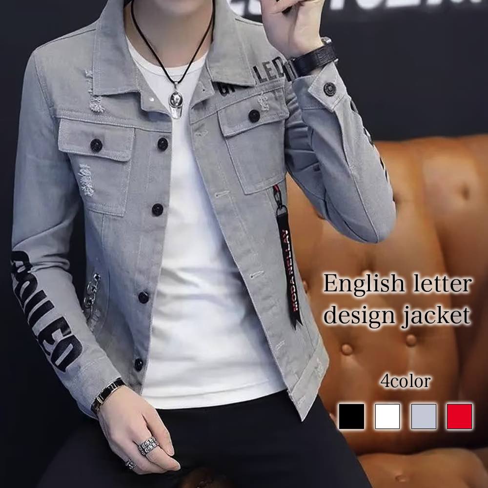 ブルゾンメンズ英字デザインジャケッ...