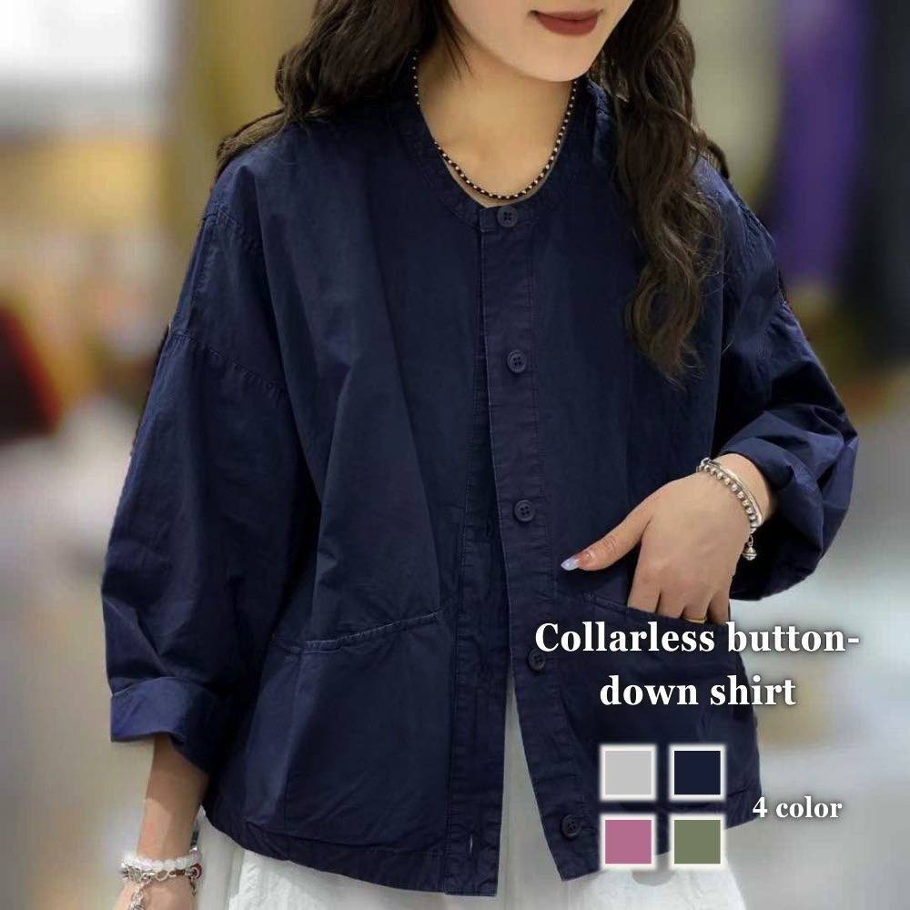 Rakuten - 【＼クーポン利用で20%OFF!／】 シャツ レディース ノーカラーボタンシャツ 麻 カットソー トップス ブラウス 襟付き Tシャツ ポロシャツ おしゃれ ロゴ スポーツ 春 カジュアル 秋 長袖 ゆったり ブランド 形態安定 しわになりにくい 事務服 暖かい かわいい