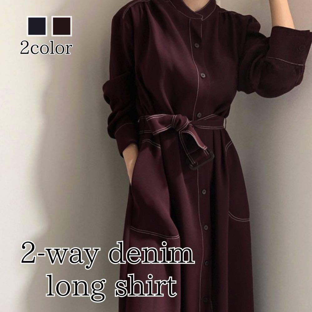 シャツ レディース 2WAYデニムロングシャツ ...の商品画像
