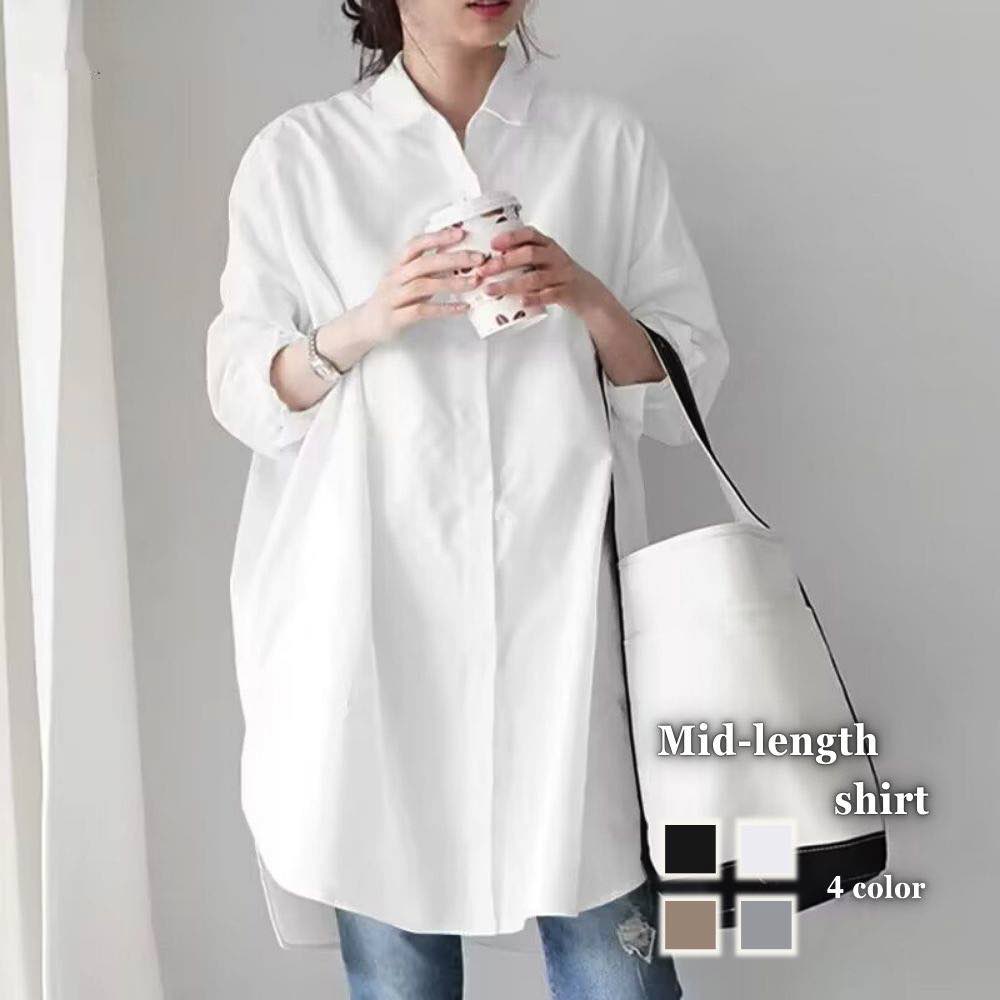 シャツ レディース ミドル丈シャツ ロゴ 大人 ブランド 秋 かわいい 春 麻 形態安定 襟付き ブラウス カジュアル 事務服 暖かい 長袖 ..