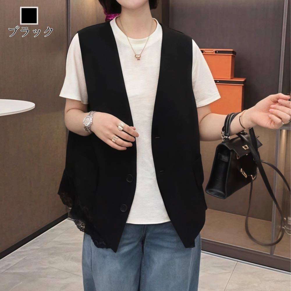 ベスト レディース レースMIXベスト ロング ブランド 可愛い 襟なし 人気 フリース キルト お年寄り シニア 厚手 冬 ウール アウター 中綿 スポーツ ダウン キルティング 前開き 羽毛 スーツ 秋 おしゃれ 部屋着 あったか 黒 インナー 春 アーガイル ニット weartech-10095704 TOKYO SIC(トウキョウシック) サンプル画像3