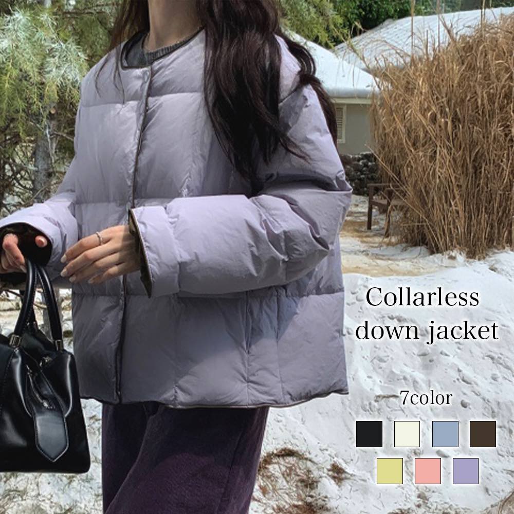 ダウンジャケットレディースノーカラ...