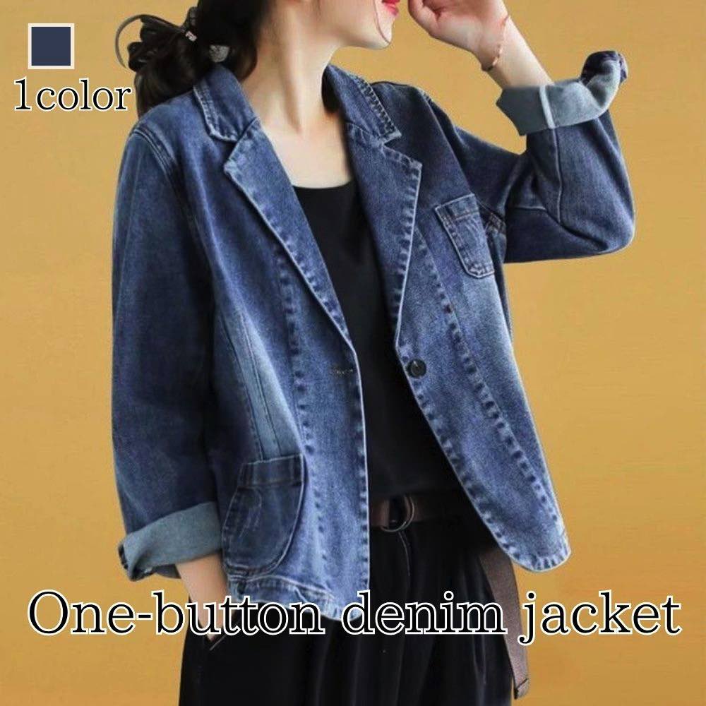 デニムジャケットレディースワンボタ...